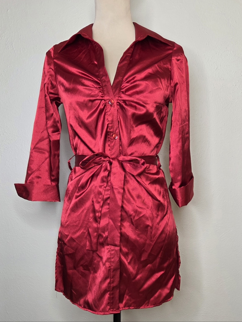 Y2k 90s Wet Seal Red Satin Shirt Dress Mini McBling Going Out Clubwear Small
